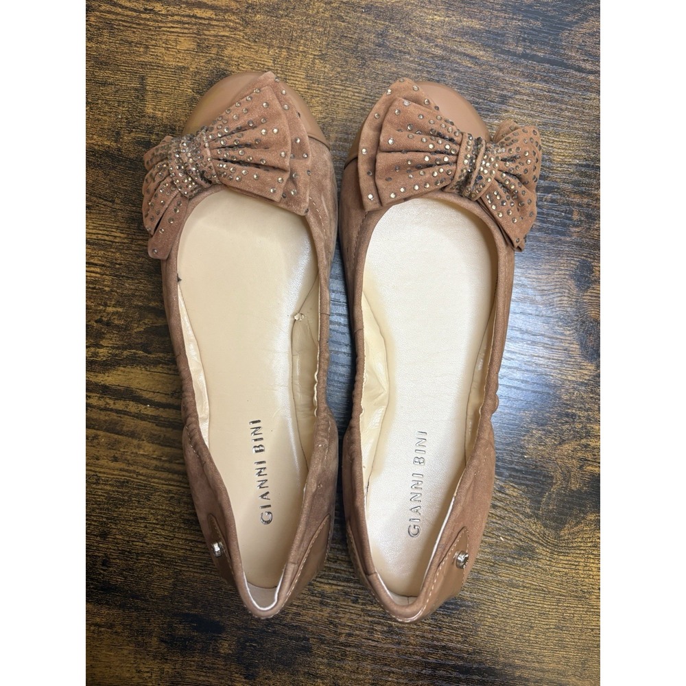 Gianni Bini Balletcore Madison Tan Patent Suede Bow Ballet Flats Brown 7 - Picture 8 of 8